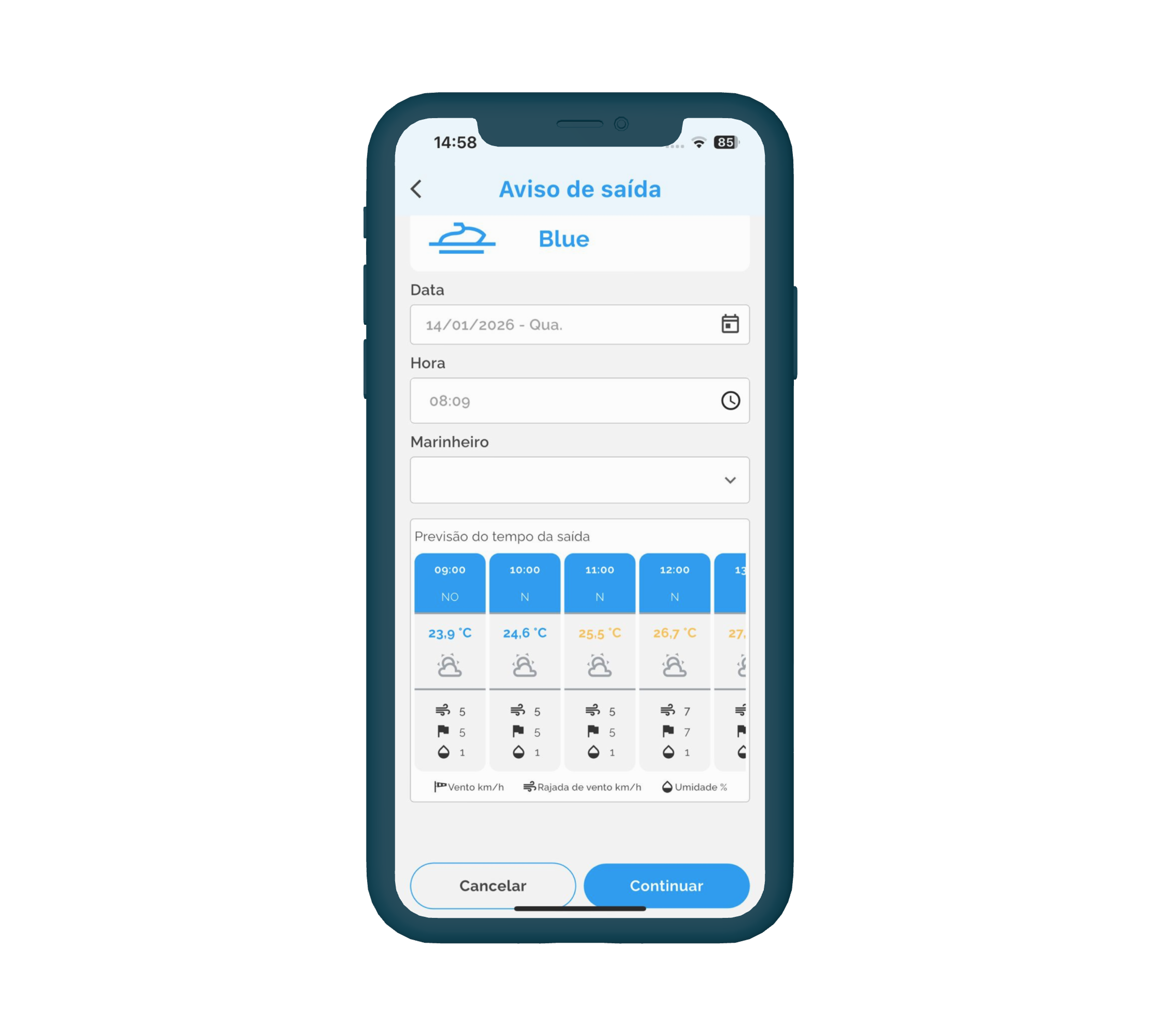 App do cliente, agendamento de saída